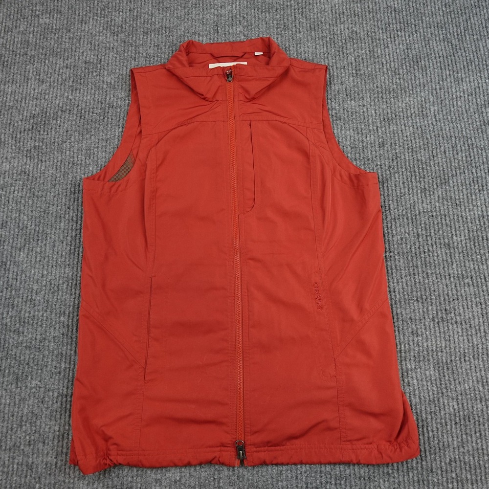 Orvis Vest Mens Small Red Lightweight Soft Shell Full Zip Lined Hiking Outdoor